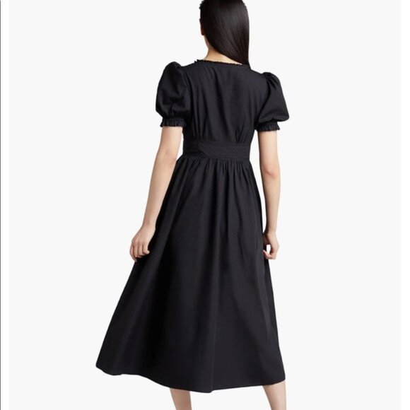 NWOT Hill House Sabrina Cotton Corset V-Neck Midi Dress XXL Black Puff Sleeves - Picture 2 of 12
